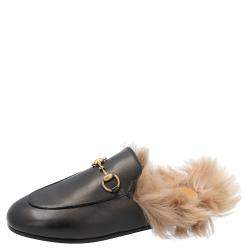 Pre Owned Gucci Black Leather Princetown Slippers Size 37