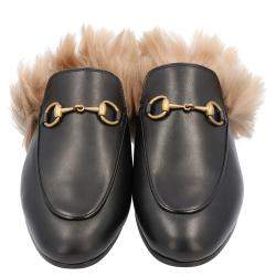 Pre Owned Gucci Black Leather Princetown Slippers Size 37
