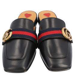 مملوكة مسبقًا Gucci Black Leather Peyton Square-Toe Mules Size 38