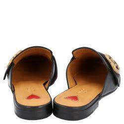 مملوكة مسبقًا Gucci Black Leather Peyton Square-Toe Mules Size 38