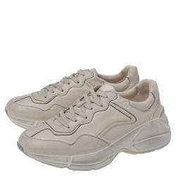 Pre Owned Gucci Beige Distressed Effect Leather Rhyton Sneakers Size 37