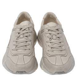 Pre Owned Gucci Beige Distressed Effect Leather Rhyton Sneakers Size 37