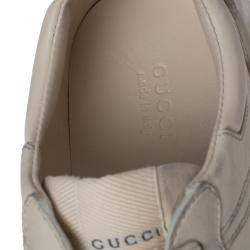 Pre Owned Gucci Beige Distressed Effect Leather Rhyton Sneakers Size 37