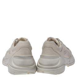 Pre Owned Gucci Beige Distressed Effect Leather Rhyton Sneakers Size 37