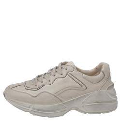 Pre Owned Gucci Beige Distressed Effect Leather Rhyton Sneakers Size 37