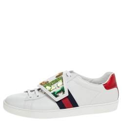 Gucci White Leather Ace Rainbow Patch Low Top Sneaker Size 38.5