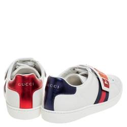 Gucci White Leather Ace Rainbow Patch Low Top Sneaker Size 38.5
