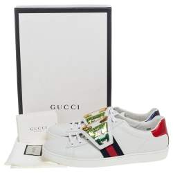 Gucci White Leather Ace Rainbow Patch Low Top Sneaker Size 38.5
