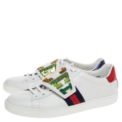 Gucci White Leather Ace Rainbow Patch Low Top Sneaker Size 38.5