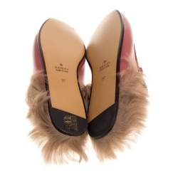 Pre Owned Gucci Rose Pink Leather Fur Lined Princetown Flat Mule Loafers Size 37
