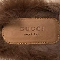 Pre Owned Gucci Rose Pink Leather Fur Lined Princetown Flat Mule Loafers Size 37