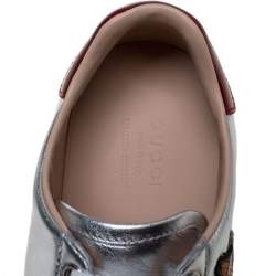 Gucci Silver Leather Ace Embroidered Web Low Top Sneakers Size 38