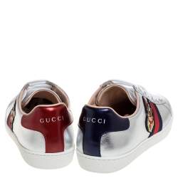 Gucci Silver Leather Ace Embroidered Web Low Top Sneakers Size 38