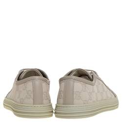 Pre Owned Gucci Light Grey GG Canvas And Leather Low Top Sneakers Size 37.5