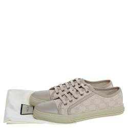 Pre Owned Gucci Light Grey GG Canvas And Leather Low Top Sneakers Size 37.5