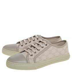 Pre Owned Gucci Light Grey GG Canvas And Leather Low Top Sneakers Size 37.5