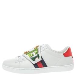 Gucci White Leather Sequin Embellished Ace Web Detail Low Top Sneakers Size 36.5