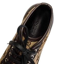 Pre Owned Gucci Brown/Beige GG Canvas and Leather Lace Up High Top Sneakers Size 36