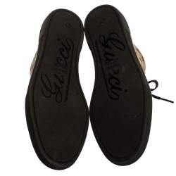 Pre Owned Gucci Brown/Beige GG Canvas and Leather Lace Up High Top Sneakers Size 36