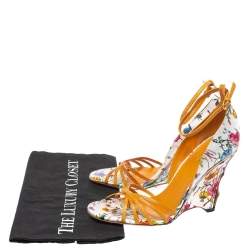 مملوكة مسبقًا صندل غوتشي كعب روكي بامبو جلد سحلية و ساتان مطبوع مورد متعدد الألوان مقاس 37.5