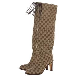 Pre Owned Gucci Beige GG Canvas Lisa Knee Length Boots Size 38