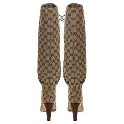 Pre Owned Gucci Beige GG Canvas Lisa Knee Length Boots Size 38