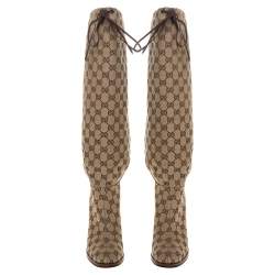 Pre Owned Gucci Beige GG Canvas Lisa Knee Length Boots Size 38