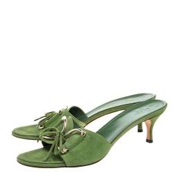 مملوكة مسبقًا Gucci Green Suede Tied Horse-bit Mule Sandals Size 40.5