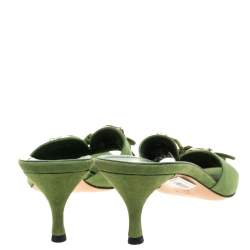 مملوكة مسبقًا Gucci Green Suede Tied Horse-bit Mule Sandals Size 40.5