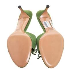 مملوكة مسبقًا Gucci Green Suede Tied Horse-bit Mule Sandals Size 40.5