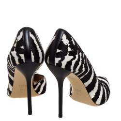 Pre Owned حذاء كعب عالي غوتشي "نوا" شعر عجل مطبوع نقشة الحمار الوحشي أبيض و أسود مقاس 37.5