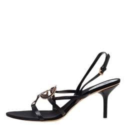 Pre Owned Gucci Black Suede Interlocking GG Ankle Strap Sandals Size 40.5