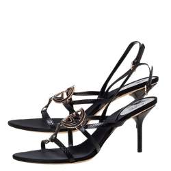 Pre Owned Gucci Black Suede Interlocking GG Ankle Strap Sandals Size 40.5