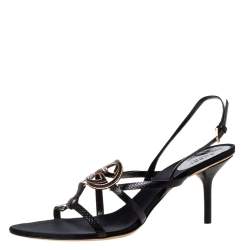 Pre Owned Gucci Black Suede Interlocking GG Ankle Strap Sandals Size 40.5