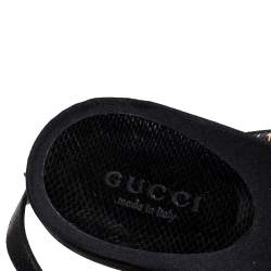 Pre Owned Gucci Black Suede Interlocking GG Ankle Strap Sandals Size 40.5