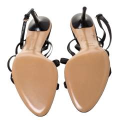 Pre Owned Gucci Black Suede Interlocking GG Ankle Strap Sandals Size 40.5