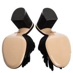 مملوكة مسبقًا Gucci Black Suede GG Marmont Fringed Slide Sandals Size 39