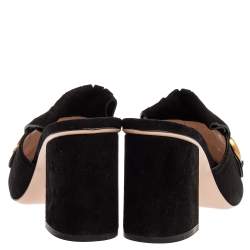 مملوكة مسبقًا Gucci Black Suede GG Marmont Fringed Slide Sandals Size 39