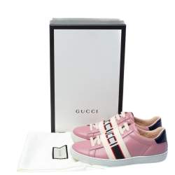 Pre Owned حذاء رياض غوتشي ايس سير مخطط نقشة غوتشي منخفض من أعلى جلد وردي مقاس 35
