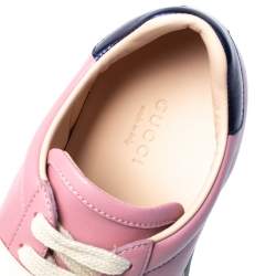 Pre Owned حذاء رياض غوتشي ايس سير مخطط نقشة غوتشي منخفض من أعلى جلد وردي مقاس 35