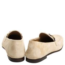 Pre Owned Gucci Beige Suede Web Horsebit Slip On Loafers Size 42