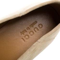 Pre Owned Gucci Beige Suede Web Horsebit Slip On Loafers Size 42