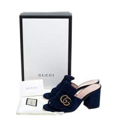 Pre Owned حذاء مولز غوتشي كعب عريض شراشيب مارمونت جي جي جلد سويدي أزرق مقاس 36