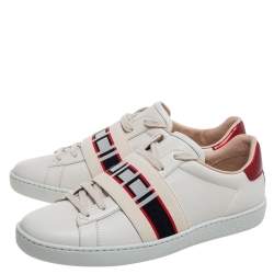 مملوكة مسبقًا Gucci White/Red Leather Ace Gucci Band Low Top Sneakers Size 37