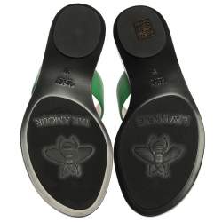 Pre Owned Gucci Green Leather GG Marmont Thong Flats Size 37