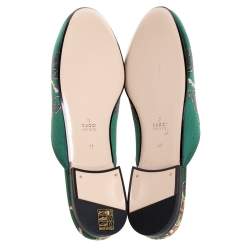 Pre Owned Gucci Green Printed Satin Princetown Mules Size 41