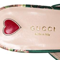 Pre Owned Gucci Green Printed Satin Princetown Mules Size 41