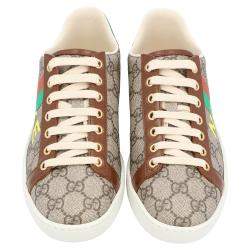 Pre Owned حذاء رياضي غوتشي ايس مطبوع نقشة كلمات فايك / نوت كانفاس جي جي بني و بيج مقاس أوروبي 39