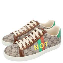 مملوكة مسبقًا حذاء رياضي غوتشي ايس مطبوع نقشة كلمات فايك / نوت كانفاس جي جي بني و بيج مقاس أوروبي 38