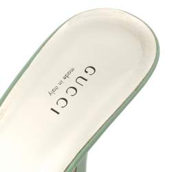 مملوكة مسبقًا Gucci Mint Green/Gold Leather Crystal Embellished Tiger Hear Sandals Size 39.5